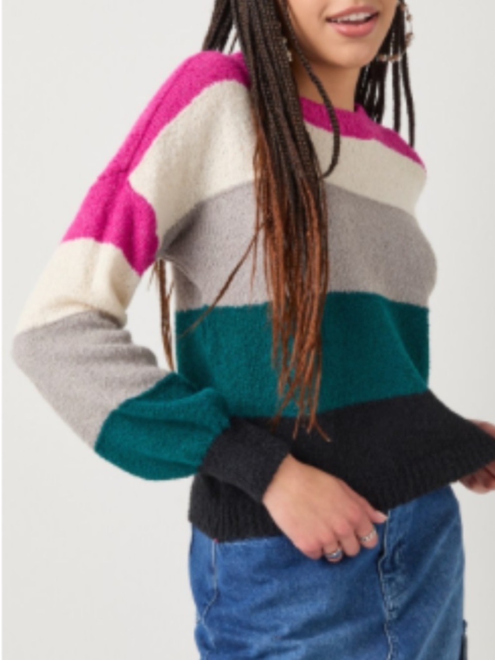 Love Knits Lisa Striped Teddy Pullover Sweater Size XL